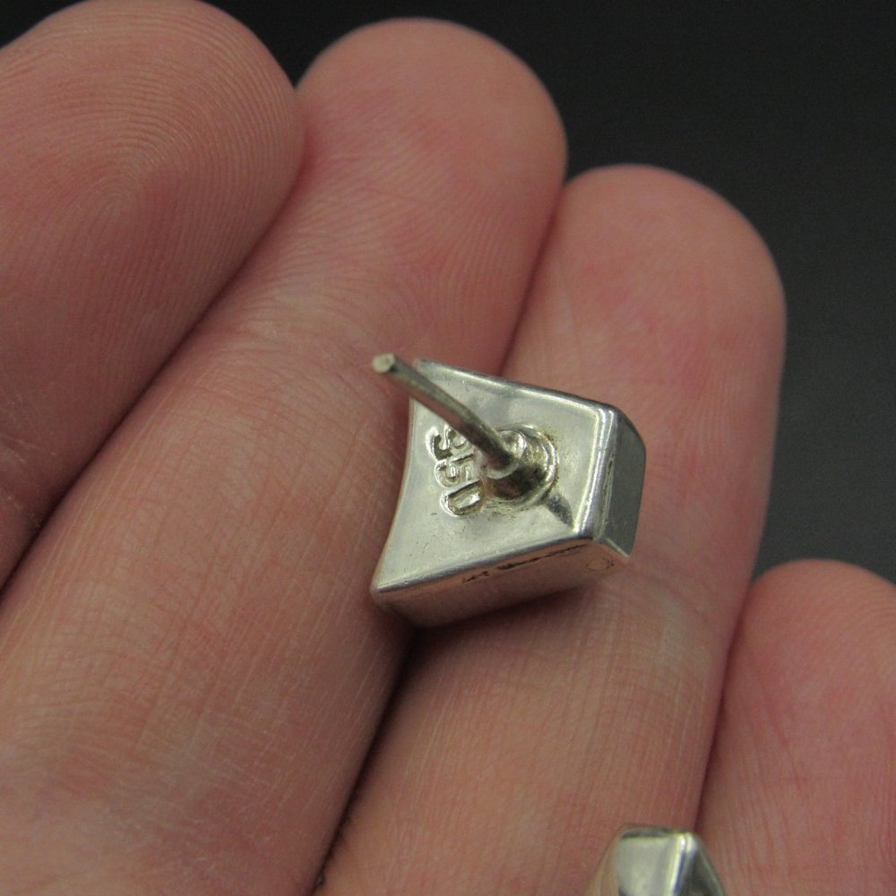 Sterling Silver Odd Shape Black Material Earrings - image 4